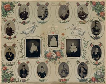 (POP PHOTOGRAPHICA) A salesmans sample suitcase with 2 hand-tinted oval photographs (one on celluloid) and a portrait on silk.